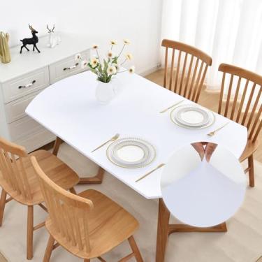 Imagem de Toalha de mesa oval branca de Natal com bordas elásticas, toalha de mesa antiderrapante, 122 x 162 cm, capa de mesa elástica para cozinha, jantar, 6 a 8 lugares, sem rugas, lavável para decoração de