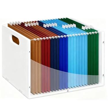 Imagem de Yrangee Caixa organizadora de arquivos pendurada com alça, tamanho carta organizadora de pasta de arquivos de acrílico, caixas de armazenamento portáteis para armazenamento de documentos de mesa de