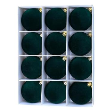 Imagem de Fenteer Conjunto de 12 bolas de Natal para decoração de árvore, adereços para fotos, artigos para festas em ambientes internos, decoração natalina para casa, Verde Escuro