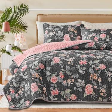 Imagem de Conjunto de colcha queen tamanho casal 88 x 88 colcha leve de microfibra macia verão 3 peças jogo de cama acolchoado para todas as estações (1 colcha + 2 fronhas)