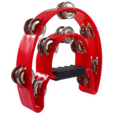 Imagem de Auvotuis Pandeiro de meia lua, percussão manual vermelha, pandeiro de fileira única para festas, KTV