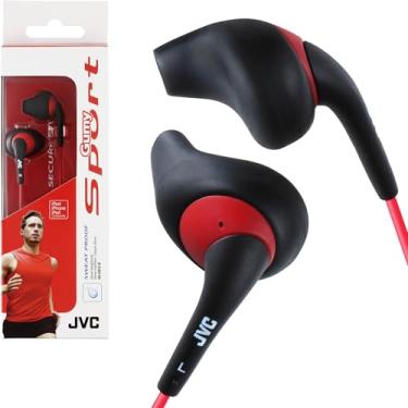 Imagem de JVC Fone de ouvido esportivo Gumy à prova de suor bico preto e vermelho com cabo colorido longo HA-EN10B
