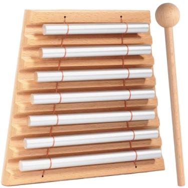 Imagem de Carrilhão de mão de 7 tons com martelo - Instrumento de percussão portátil com martelo para mindfulness, ioga, gerenciamento de sala de aula e treinamento de foco