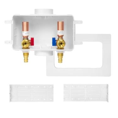 Imagem de Caixa de tomada da máquina de lavar, Niikappu entrada Pex-A de 1/2 polegada x conexão de saída MHT de 3/4 polegadas, caixa de lavadora com dreno central, com prendedor de martelo de água de cobre