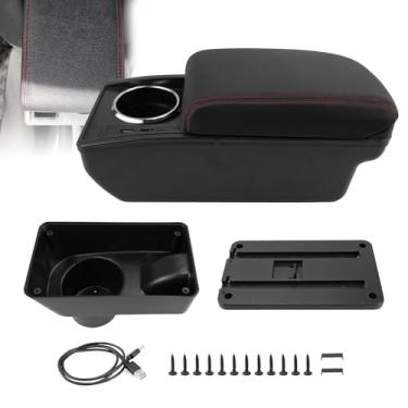 Imagem de Sporacingrts Caixa de apoio de braço compatível com Mitsubishi Mirage 2014-2024, console central de carro com 6 portas USB, armazenamento de camada dupla, almofada deslizante de couro PU, suporte de