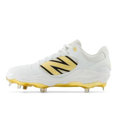 Imagem de New Balance Fresh Foam X 3000 V7 Tênis de beisebol masculino, Branco/Ouro Metálico/Trovão, 9