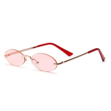 Imagem de Óculos de Sol Retrô Pequenos Ovais Sem Armação Feminino Unissex com Lentes Transparentes Rosa (Dourado-Vermelho)