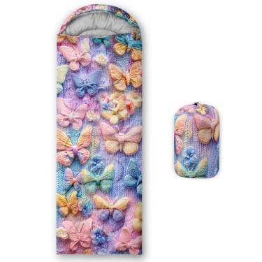 Imagem de QOOMO Sacos de dormir coloridos à prova d'água borboleta para adultos e crianças, sacos de dormir impressos para acampamento, viagens e ao ar livre, equipamentos de acampamento, 78 x 228 cm, 3
