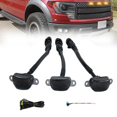 Imagem de Shocklight Luzes de grade frontal compatíveis com Ford F150 F250 F350 e 2013-2018 Ram 1500 Raptor Style 2004-2019 Luzes amarelas (pacote com 3 lentes fumadas)