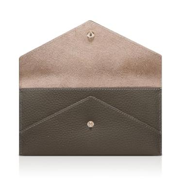 Imagem de XEYOU Carteira de cartão envelope para mulheres e homens, couro legítimo, carteira fina para cartão de crédito com bolso para moedas com zíper, Cinza, Moderno