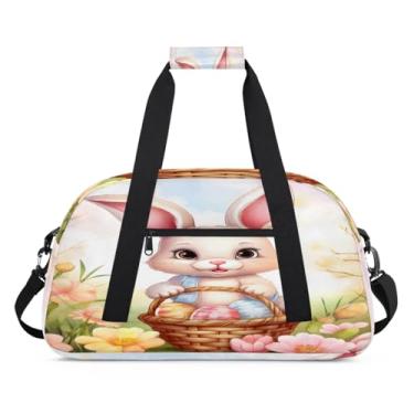 Imagem de Bolsa esportiva animal, coelho, flor fofa, tamanho grande, impermeável, durável, dobrável, bolsa de festa do pijama, bolsa de treino para dança, balé, academia, ginástica, bolsa de viagem, presente