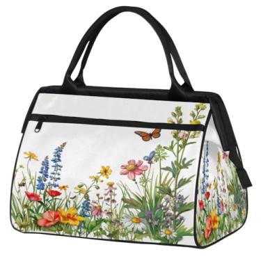 Imagem de Sacola abstrata de flor de abelha pequena para o fim de semana para mulheres e homens, bolsa de viagem dobrável, leve, esportiva, academia, impermeável, mala de mão, bolsa de fim de semana para