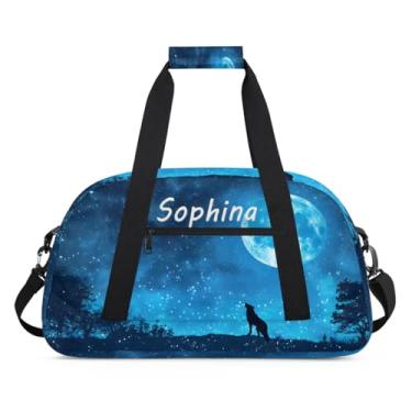 Imagem de Bolsa esportiva personalizada, animal, lobo, galáxia, universo com nome, bolsa de dormir personalizada, bolsa de fim de semana, bolsa de treino para dança, balé, academia, ginástica, mala, viagem