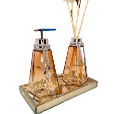 Imagem de Kit Lavabo Preto Branco Ambar Vidro 300ml Completo Com Bandeja Presente Chique Casa Nova Oferta(Sem Bandeja,Ambar Degrade C/Prata)