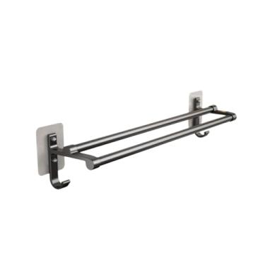 Imagem de Porta Toalha Duplo Toalheiro Multiuso P/Banheiro Com Suporte Adesivo Sem Furos (Alumínio Preto)