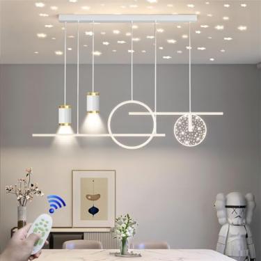 Imagem de Lustre moderno de mesa de jantar com intensidade regulável, LED, elegante, luminária pendente branca de 41W com controle remoto, ideal para sala de estar, sala de jantar, cozinha e escritóri