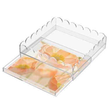 Imagem de UKQRRTC Bandeja de acrílico, bandeja de servir transparente recortada, à prova de derramamento, decorativa e prática, ornamento elegante para organizar perfume, esponja, sabonete, maquiagem, decoração