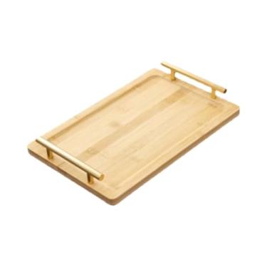 Imagem de Baoblaze Bandeja de madeira para servir, bandeja de mesa de centro com alças de metal, tábua rústica para petiscos, bandejas para aperitivos para festas, café, M