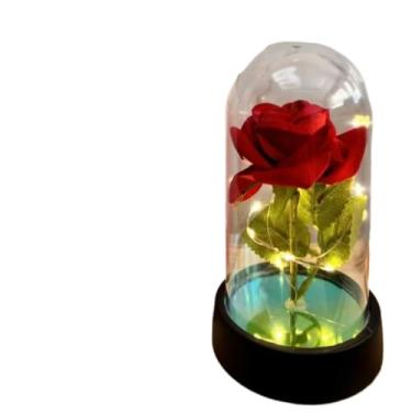 Imagem de Rosa Encantada com Luz LED-Flor Eterna Decorativa em Cúpula de Acrílico(Roxo,1 Peça)