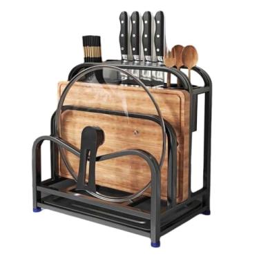 Imagem de HGTRH Escorredor de louça multifuncional, rack de armazenamento de cozinha de bancada com bandeja de drenagem removível, tábua de cortar panela e organizador de tampa de panela de aço inoxidável