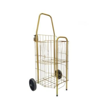 Imagem de Carrinho Feira Multiuso Reforçado Leve Dobravel Com duas Superfice Ideal Para Mercado Feiras Açougue Ajuda no dia a dia (Dourado)