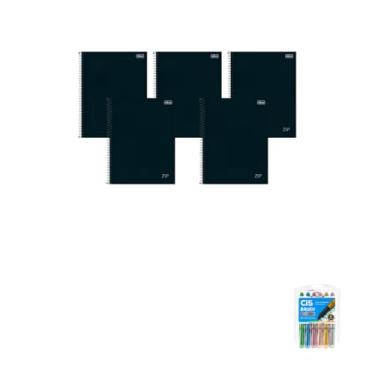 Imagem de Kit Caderno Universitário Zip Preto 80F Tilibra + Caneta Spiro Azul e Preta 0.7mm 24 Unidades + Marcador Brush Metallic 6 Cores Cis