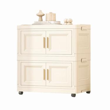 Imagem de SPXMQSS Caixas de armazenamento com tampas grandes, caixas de armazenamento empilháveis com abertura frontal, recipiente de armazenamento de plástico dobrável com porta magnética para sala de estar