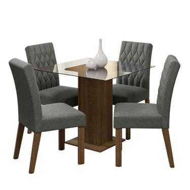 Imagem de Conjunto Sala de Jantar Mesa Tampo de Vidro 4 Cadeiras Rustic/silver Noemi Madesa