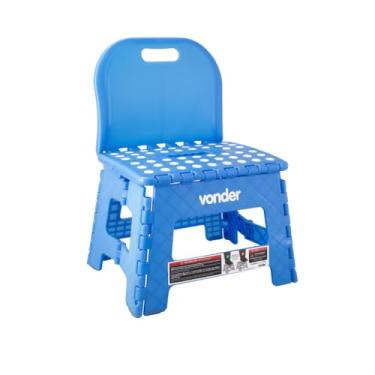 Imagem de Banqueta Dobravel，Capacidade de Peso 150 Kg Banqueta Plastica 22cm com Encosto ReforçAda Banquinho(Azul)