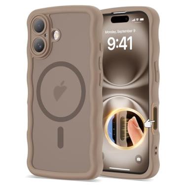 Imagem de BTBTCASE Capa compatível com iPhone 16 de 6,1 polegadas 2024, linda moldura ondulada kawaii à prova de choque translúcida fosca protetora magnética 16 para mulheres e meninas, marrom