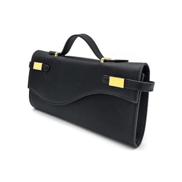 Imagem de Qiannaura Bolsa de ombro minimalista longa envelope para viagem, bolsas de mão formais de cor sólida para mulheres com alça removível, Preto
