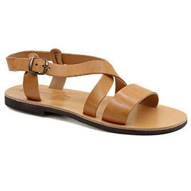 Imagem de Emmanuela Sandálias gladiadoras de couro grego para homens, sandálias masculinas feitas à mão de qualidade com alça de fivela ajustável, sapatos masculinos de verão com tiras, Bege, 44