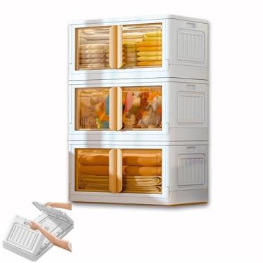 Imagem de SPXMQSS Caixas de armazenamento com tampas grandes, caixas de armazenamento empilháveis de plástico com abertura frontal, recipiente de armazenamento de plástico dobrável com rodas, para quarto, sala