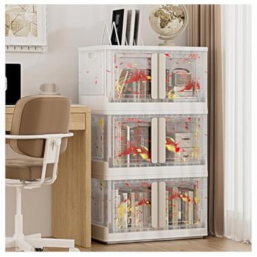 Imagem de SPXMQSS Caixas de plástico com tampas, caixas de armazenamento empilháveis de plástico com abertura frontal, recipiente de armazenamento de plástico dobrável com rodas para roupas, lanches, sala de