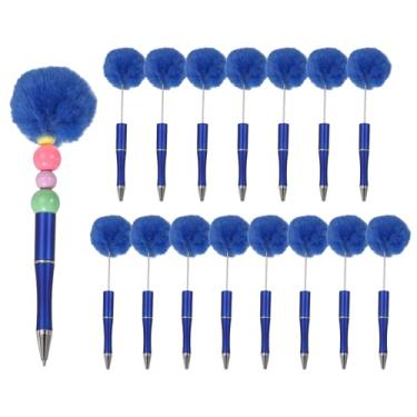 Imagem de PATIKIL Canetas esferográficas Pompom, canetas esferográficas fofas de plástico pompom com contas para bricolagem de presente, material de escritório, 16 peças (azul escuro)