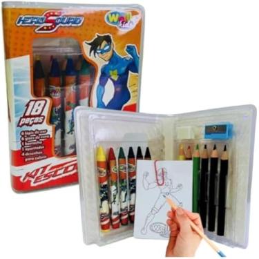 Imagem de Estojo, lapis, borracha, apontador, caneta, regua, tesoura, cores, e infantil