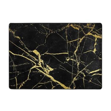 Imagem de ZERAOKE Tapete de área de mármore dourado preto 58 x 80 polegadas (4,84 x 6,67 pés), tapete de área de sala de estar moderno lavável, tapete de área grande de luxo com absorção de água, tapetes macios
