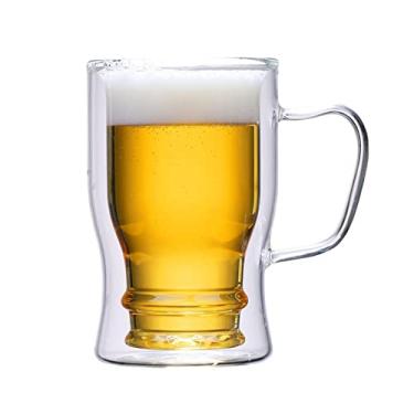 Imagem de Atyhao Caneca de Cerveja, Vidro de Borosilicato de Parede Dupla Com Alça para café chá Cerveja 550ml (#2)
