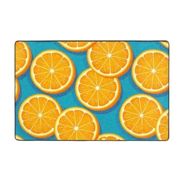 Imagem de ZERAOKE Tapete de área de frutas laranja frescas 8,25 x 5 pés, tapetes de área de fazenda para sala de estar, decorativo, lavável, antiderrapante, tapetes modernos e macios para quarto, sala de