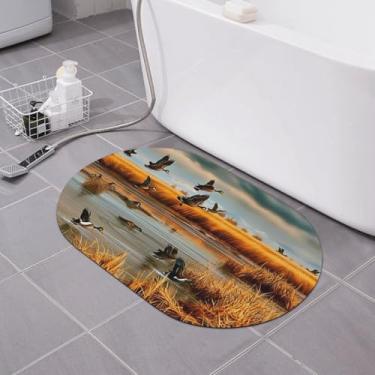 Imagem de Zeraoke Tapete de banho de terra diatomácea com estampa de pato selvagem, 40 x 59 cm, antiderrapante, secagem rápida para banheiro e cozinha, suporte de borracha