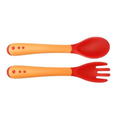 Imagem de Talheres Infantis Silicone Termossensível — Kit Colher e Garfo Flexível, BPA Free, Seguro para Bebês, Fácil de Segurar, Mudança de Cor com Temperatura (Rosa)