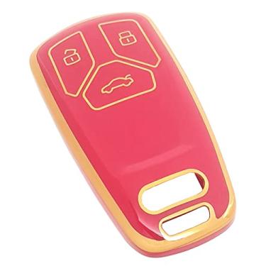 Imagem de Capa de chaveiro adequada para Audi A4 Q7 Q5 TT A3 A6 SQ5 R8 S5 Smart Remote Holder Skin Protector Keyless Entry Sleeve Accessories (Vermelho)