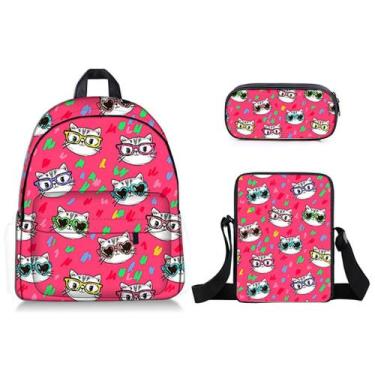 Imagem de Conjunto de mochilas Lovely Cats Satchel Anime School Bag para criança