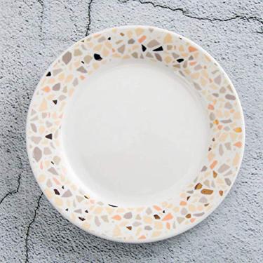 Imagem de LMJYU Prato de jantar de cerâmica, prato plano de bife, prato de macarrão, prato de restaurante, prato de cerâmica com padrão de pedra de 25,4 cm