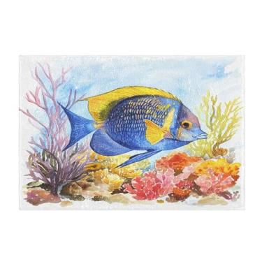 Imagem de Burbuja Angelfish Tapete de Banheiro Coral Reef, Tapete de Banheiro Extra Macio Absorvente com Base Antiderrapante para Banheiro, Banheira, Chuveiro, 41 x 61 cm