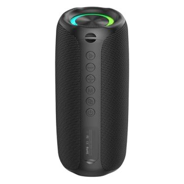 Imagem de Asixxsix Caixa de som Bluetooth portátil sem fio com luzes RGB, som surround 360°, alcance de 10 metros, à prova d'água, ideal para festas, praia e camping ao ar livre. (Preta)