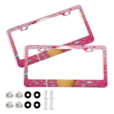 Imagem de Wassud Moldura de placa de carro de sorvete com parafusos, 2 pacotes de molduras decorativas de etiqueta de carro de alumínio, acessórios universais de carro para mulheres e homens