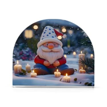 Imagem de xigua Suporte de guardanapo de gnomo fofo de Natal para mesas, porta-guardanapos de papel de placa acrílica elegante, dispensador de papel de seda independente moderno para sala de jantar, sala de
