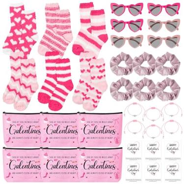 Imagem de Y1tvei Presentes rosa para o Dia de Galentine – Conjunto de 36 peças de bolsa de cosméticos de lona inclui bolsas de maquiagem, óculos de sol, meias, laços de cabelo, pulseiras, cartões comemorativos