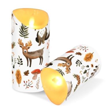 Imagem de Blueangle Pacote com 2 velas fofas de animais da floresta sem chama com controle remoto e temporizador, velas LED cintilantes (7,6 cm x 15 cm) para decoração de casa, casamento, acampamento (135)